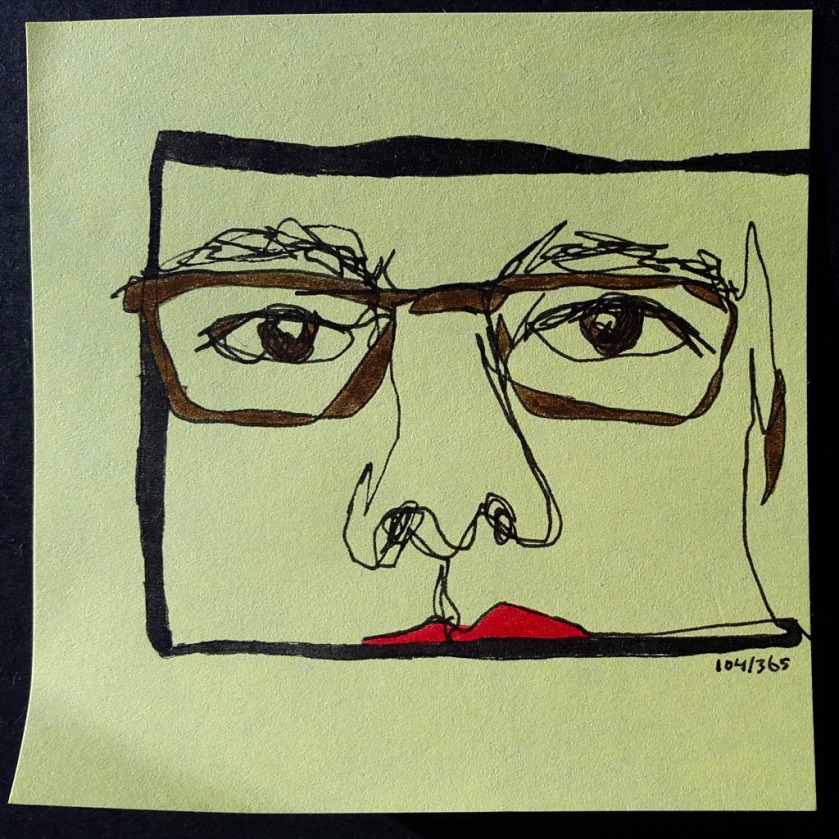 Day104of365_postitnote_drawing_onelineselfie